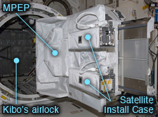 J-SSOD system installed on the slide table inside Kibo’s airlock (courtesy: JAXA/NASA)