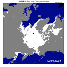 Density of sea ice concentration in the Arctic region as obtained by AMSR2 (courtesy: JAXA)