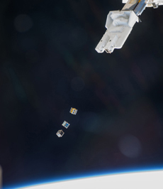 Three microsatellites released from the Japanese Experiment Module Kibo. Two microsatellites, chosen from NASA’s open call, were released with PicoDragon
