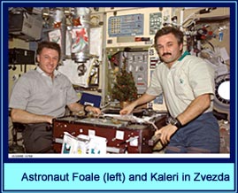Astronaut Foale (left) and Kaleri in Zvezda