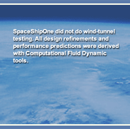 SpaceShipOne did not do wind-tunnel testing. 
						All design refinements and performance predictions were derived with Computational Fluid Dynamic tools.