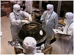 After retrieval, the capsule was transferred to a clean room.(Courtesy of NASA)
