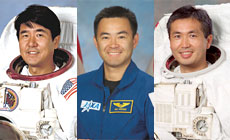 (From left) Astronauts Takao Doi, Akihiko Hoshide and Koichi Wakata