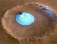 Water ice in a Martian crater found by Mars Express (Courtesy of ESA/DLR/FU Berlin (G. Neukum))