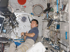 Astronaut Koichi Wakata in Kibo's Pressurized Module (Courtesy of NASA/JAXA)