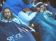 Richard Garriott (left) on his return to Earth (Courtesy of Richard Garriott)