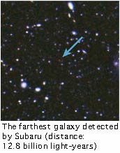 The farthest galaxy detected by Subaru (distance: 12.8 billion light-years)