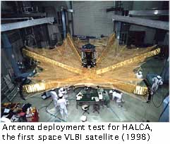Antenna deployment test for HALCA, the first space VLBI satellite (1998)