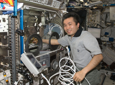 Astronaut Wakata performing an experiment (Courtesy of NASA)