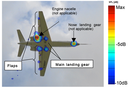 With noise reduction design 
applied to the flaps and main landing gear
 (modified aircraft)
