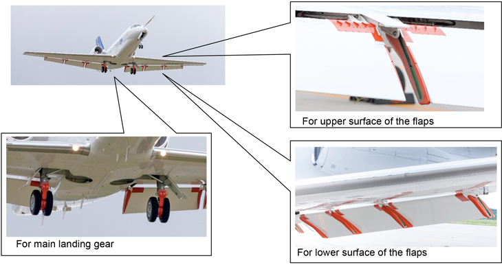 Noise reduction designs applied to the “Hisho” for preliminary flight demonstrations (marked in red)