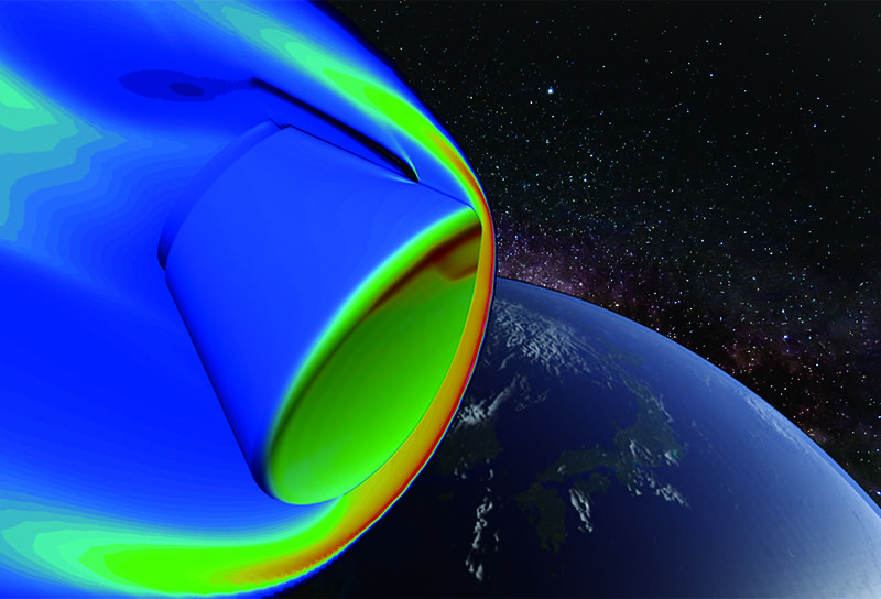 Results of aerodynamic heating analysis at the time when the HSRC entered into the Earth's atmosphere. It analyzed the temperature distributions over the surface, and the level of how much the surface was heated.