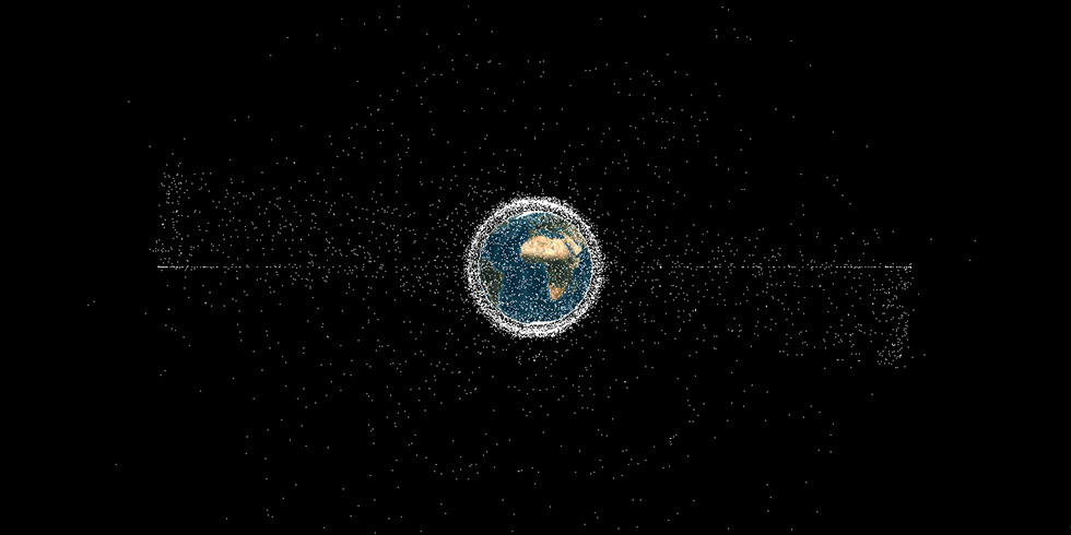 Image showing space debris as dots (*not to actual scale)
