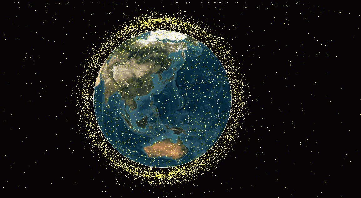 Image showing space debris as dots (*image not to scale)