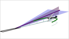 Approach using GBAS (straight line) and FMS (curved line)