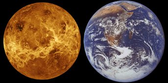Venus and Earth (courtesy of NASA, JPL)