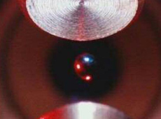 Experiment sample being levitated in the Electrostatic Levitation Furnace