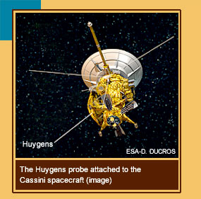 The Huygens probe attached to the Cassini spacecraft (image)