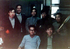 Prof. Kobayashi (back left) and Prof. Maskawa (front left), in their days as associate researchers at Kyoto University (courtesy of KEK)