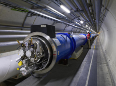 The inside of the LHC tunnel, with a circumference of 27 km (courtesy of CERN)