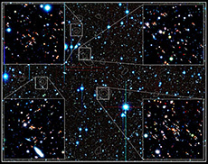 8.5-billion-year-old cluster of galaxies in the constellation Hydra and surrounding area, observed by the Subaru Telescope (Courtesy of NAOJ)