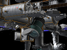 JEM-EUSO (Extreme Universe Space Observatory) attached to the International Space Station (Artist's Rendition) (Courtesy of RIKEN)