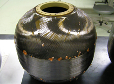 Prototype of a motor case made with a manufacturing method that does not require an autoclave
