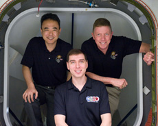 Astronaut Furukawa (left) with fellow crew members from his upcoming Soyuz space flight: Cosmonaut Sergei Volkov (center) and Astronaut Michael Fossum. (courtesy of JAXA/NASA)