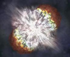 Artist’s rendition of a supernova explosion. (courtesy: NASA/CXC/M.Weiss)