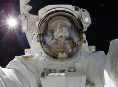 Astronaut Hoshide during an EVA (courtesy: JAXA/NASA)