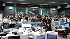 The Flight Control Room celebrating Astronaut Wakata's 100th day in space
