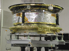Full view of IKAROS. The sail film wraps around the body of the probe.