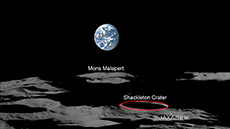 The lunar South Pole imaged by Kaguya's high-definition camera. The red circle is the Shackleton Crater.