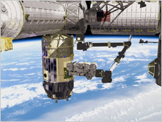 The HTV's exposed pallet brought out by the robotic arm (Artist's Concept)