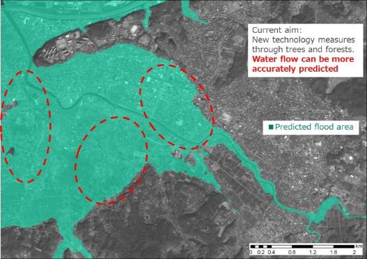 Right：Estimated flood risk area based on digital terrain model (after improvement)