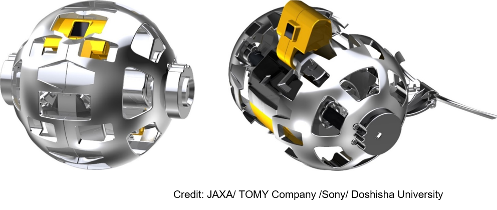 図1 変形型月面ロボット（左：変形前、右：変形後）