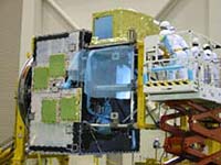 AVNIR-2 and the Mission Data Handling equipments are assembled to the middle module (MISSION Module).